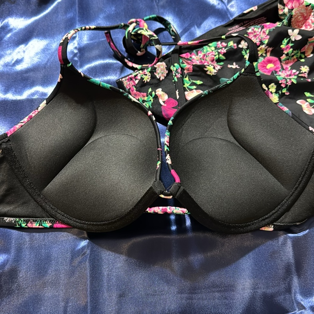 Victoria's Secret Set Bombshell Swim Bikini Bra/Bottom black floral size L 36B - Picture 9 of 15